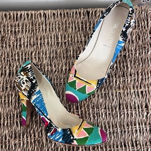 Prada Canvas Round Toe Pumps
